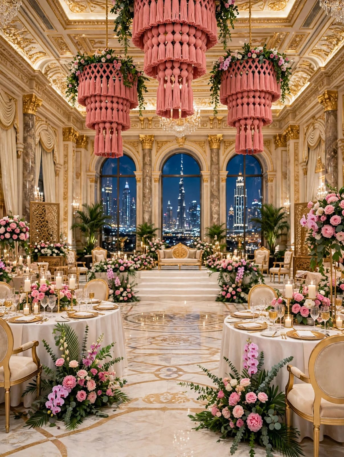 Pink Tassel Jhoomar Chandelier – Elegant 3 Layer Decoration