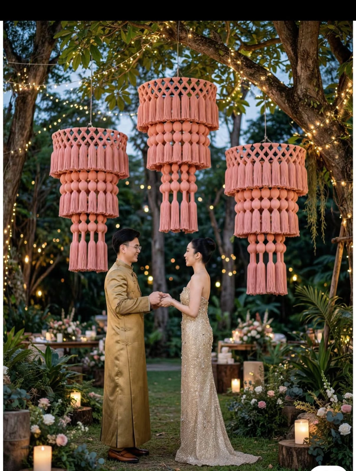 Pink Tassel Jhoomar Chandelier – Elegant 3 Layer Decoration
