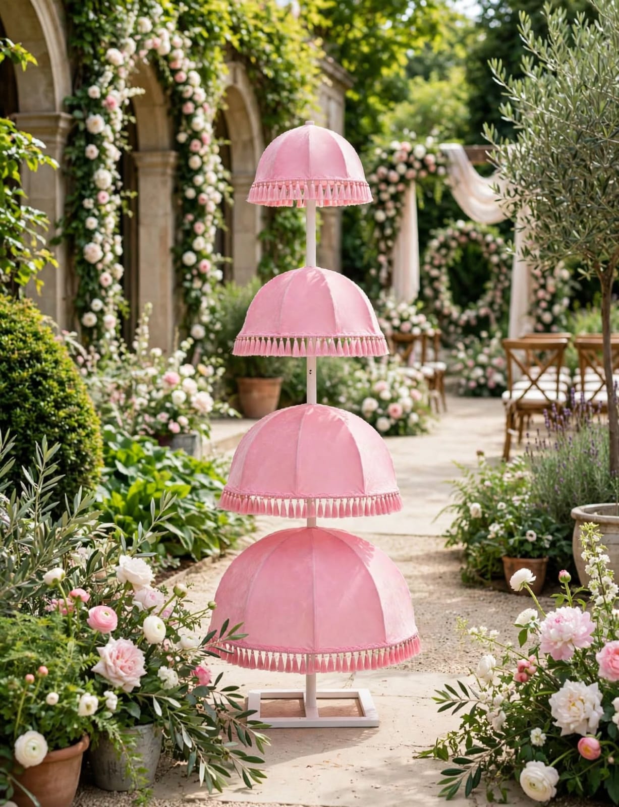 5-Tier White Tassel Umbrella Hanging Decoration Stand